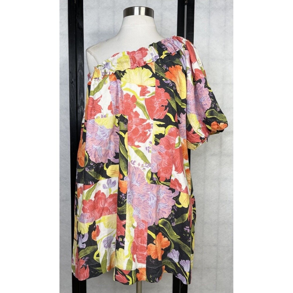 Anthropologie Yukiko Noritake One-Shoulder Mini Shift Dress. Size: M P Linen - Picture 2 of 10